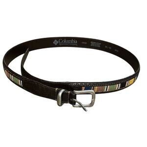 Columbia Sportswear Co Belt Men's Size 38 Leather Tapestry Inlay Brass Buckle